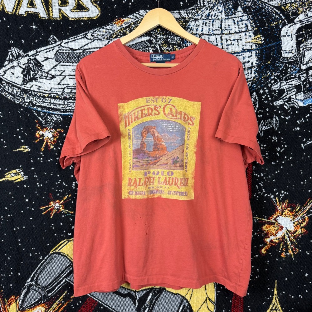 Vintage Polo Ralph Lauren Hikers Camps Graphic T-Shirt XL Distressed Gorpcore